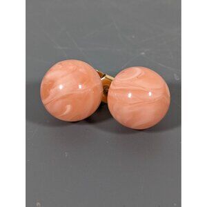 Vintage Peach Lucite Swirl Round Dome Pierced‎ Earrings Stud Classic